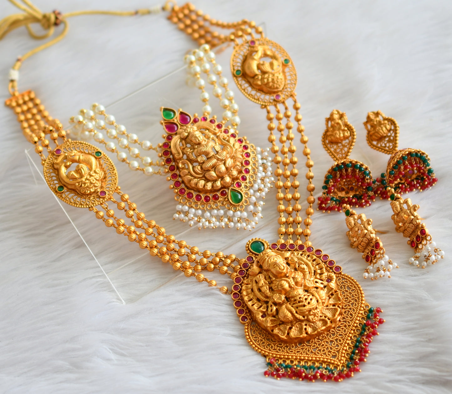 Matte finish kemp-green pearl lakshmi combo set dj-44464