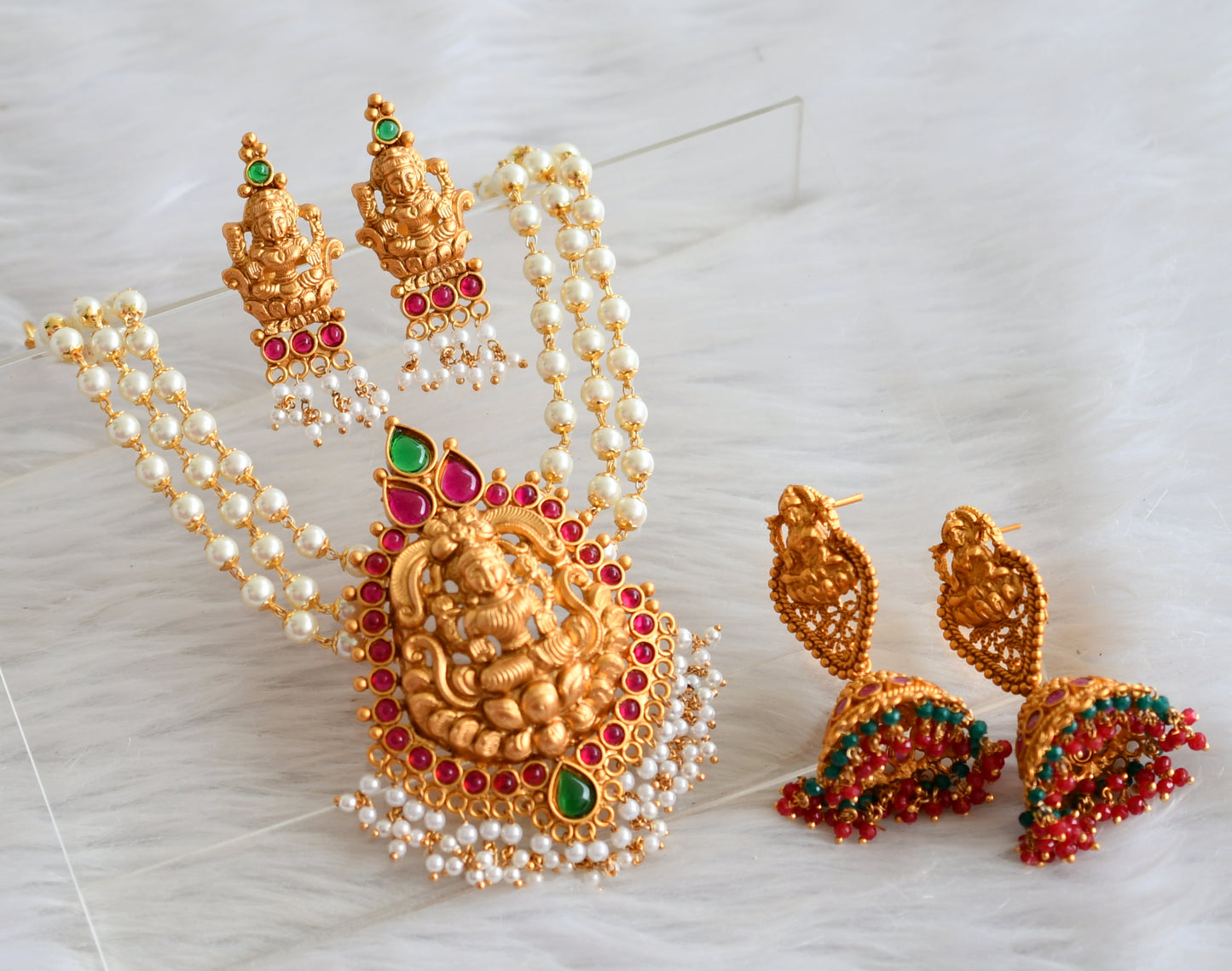 Matte finish kemp-green pearl lakshmi combo set dj-44464