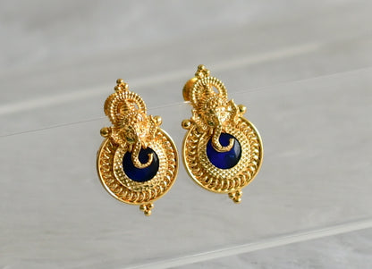 Gold tone kerala style blue round ganesha earrings dj-47850