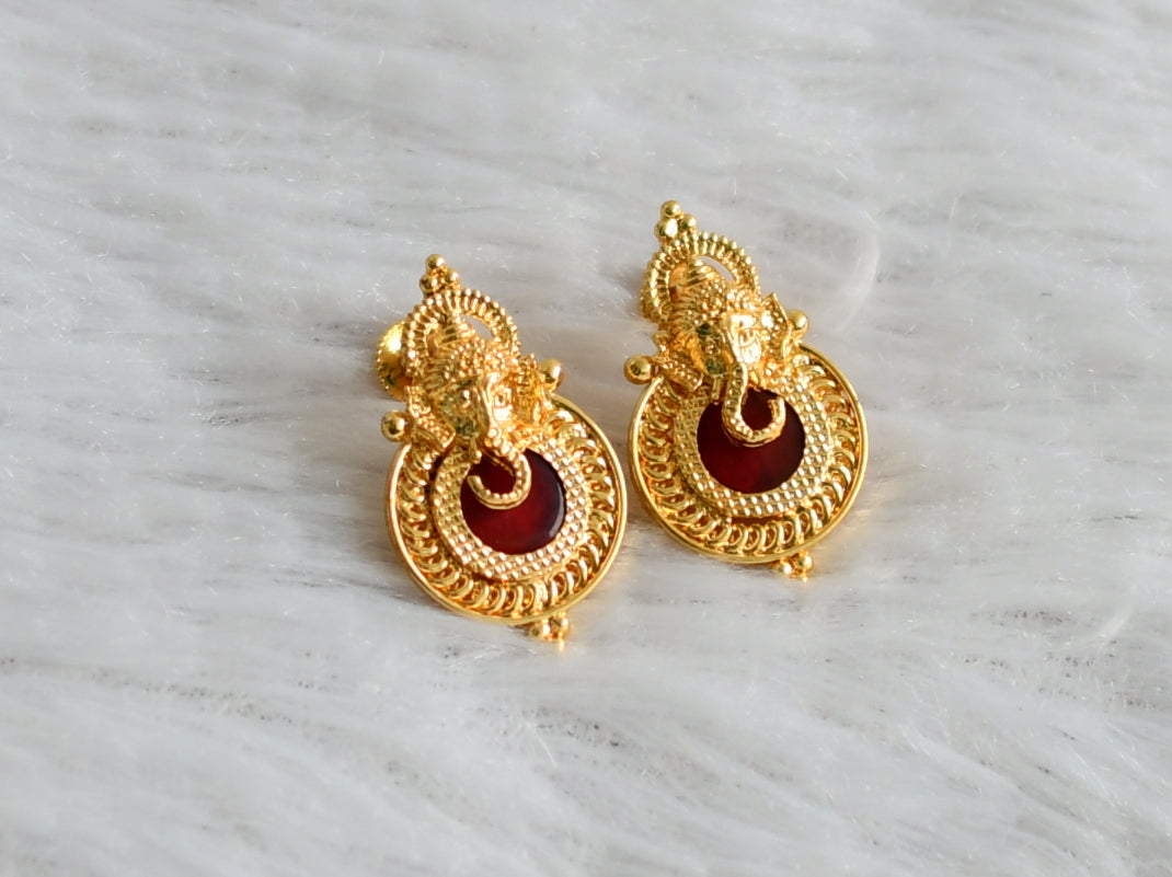 Gold tone kerala style red round ganesha earrings dj-47851