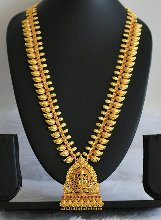 Gold tone kerala style kemp stone lakshmi peacock mango haar dj-49771