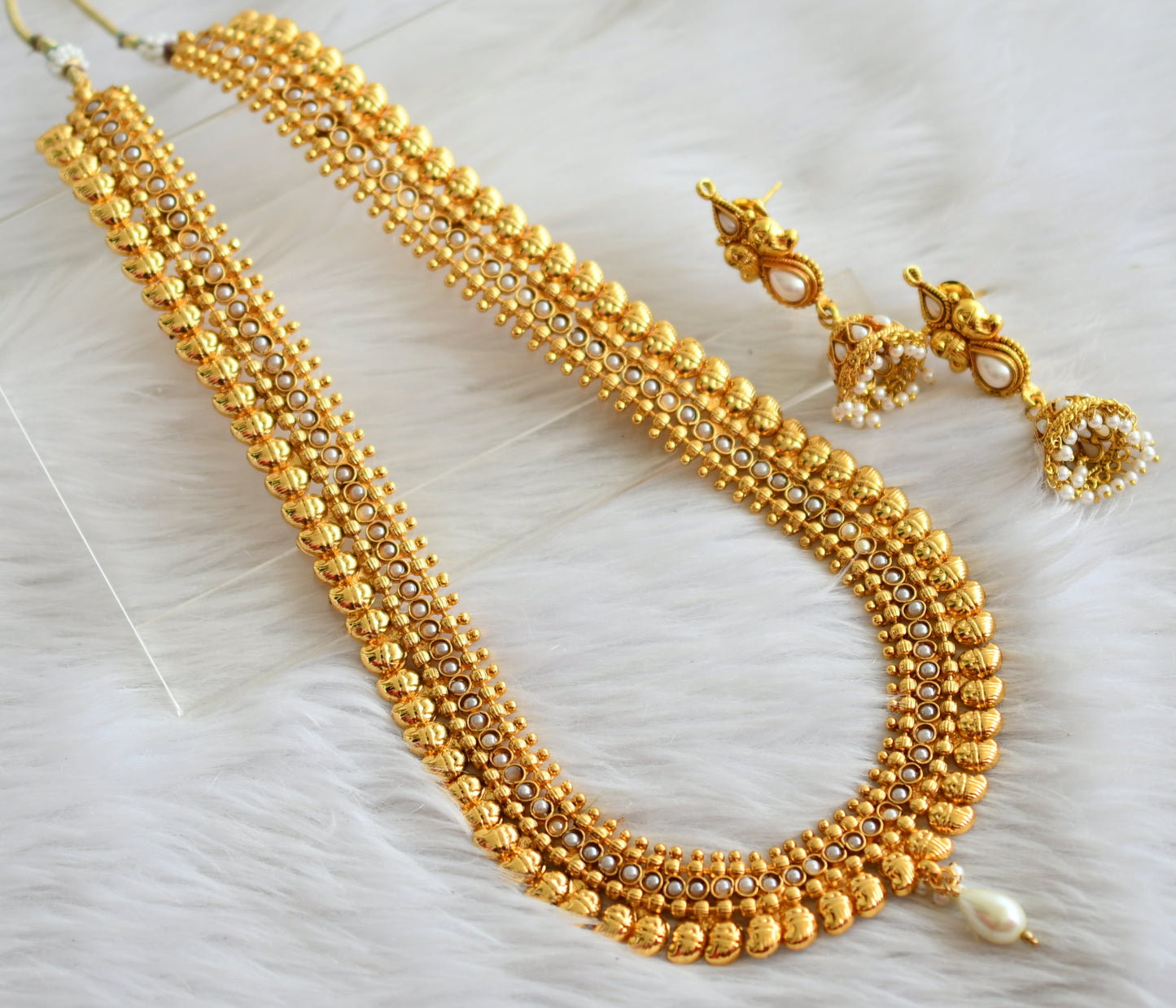 Antique gold tone pearl stone mango haar set dj-44460