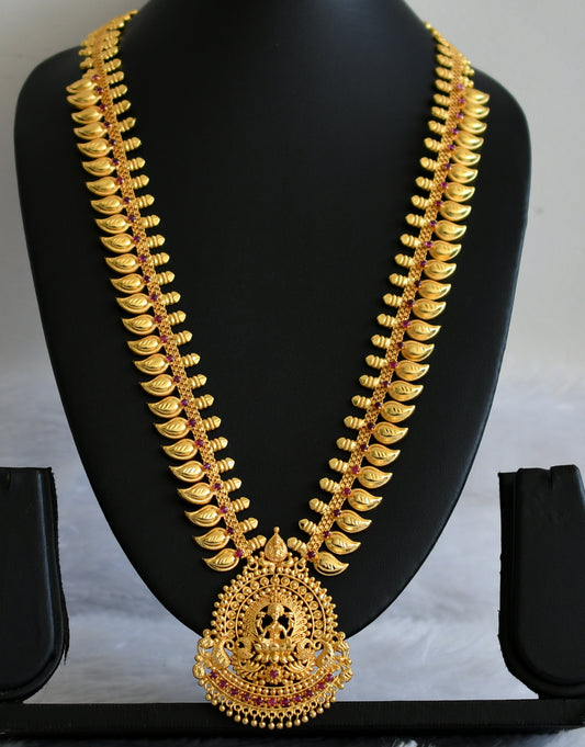 Gold tone kerala style kemp stone lakshmi peacock mango haar dj-49773