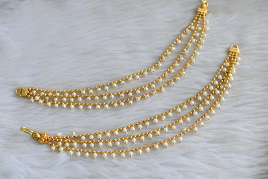 Gold tone multi layer pearl beaded ear side chain dj-42964