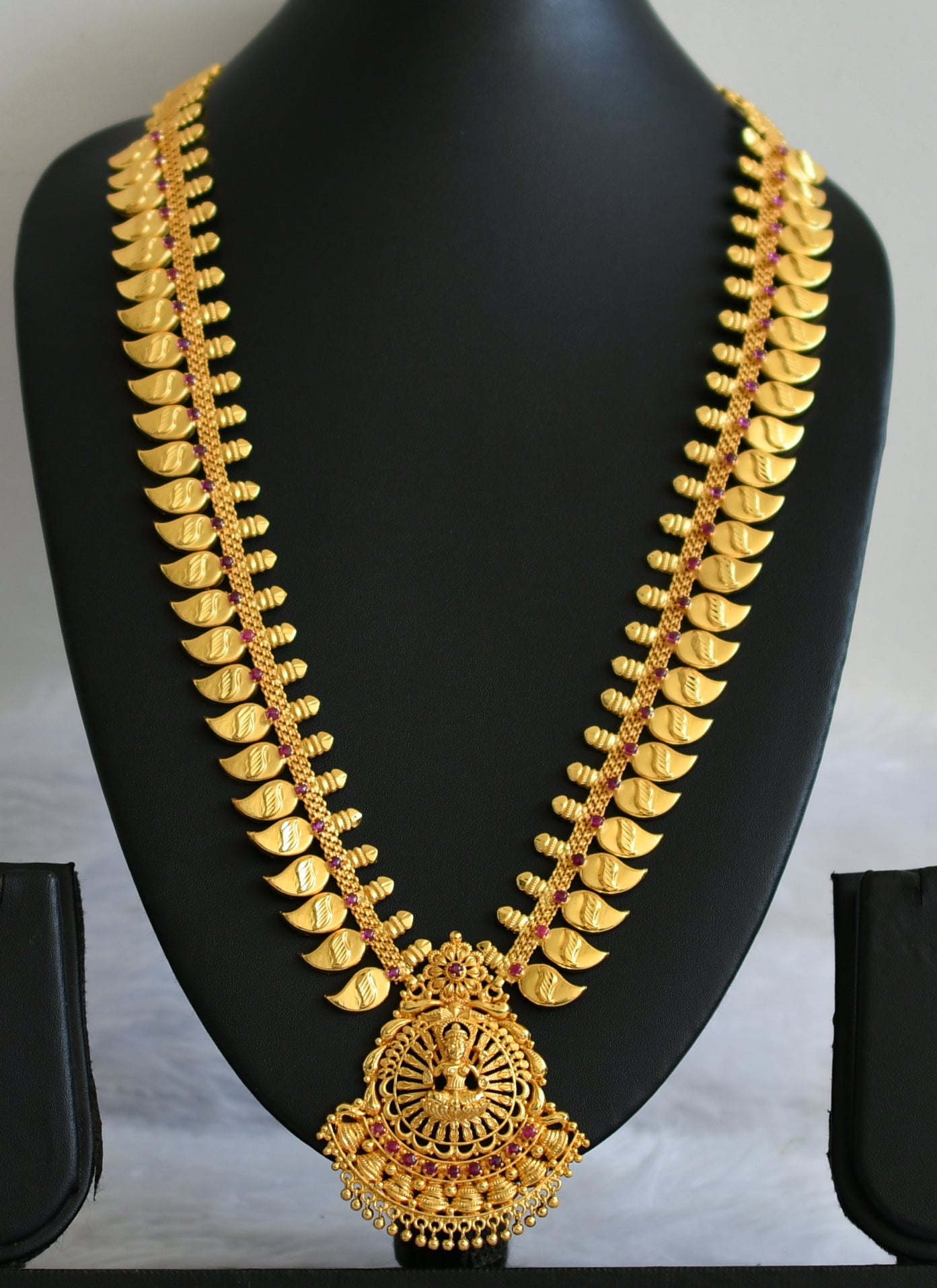 Gold tone kerala style kemp stone lakshmi mango haar dj-49765