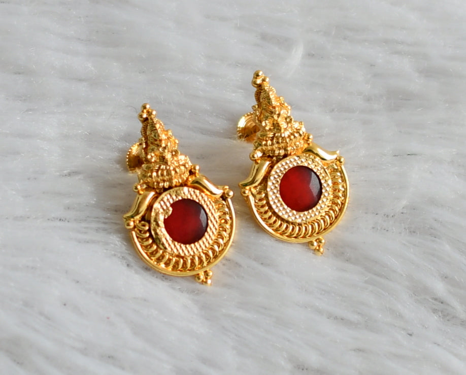 Gold tone kerala style red round lakshmi earrings dj-47848