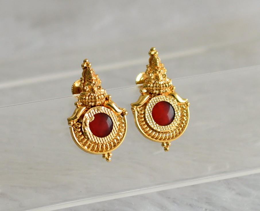 Gold tone kerala style red round lakshmi earrings dj-47848