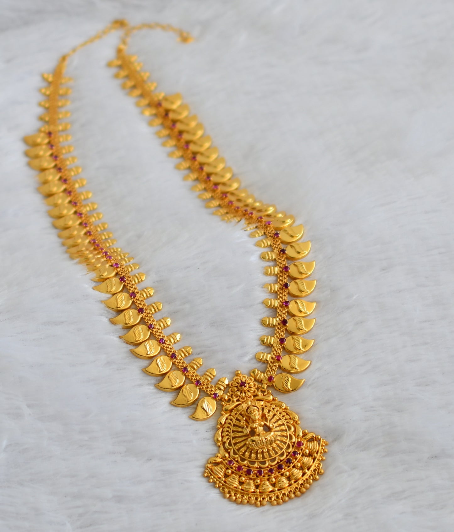 Gold tone kerala style kemp stone lakshmi mango haar dj-49765