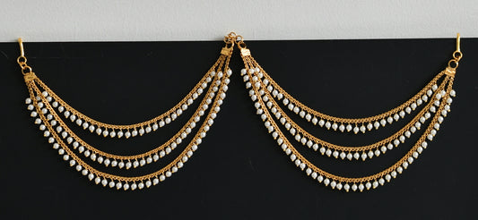 Gold tone pearl beaded multi layer ear side chain dj-49799