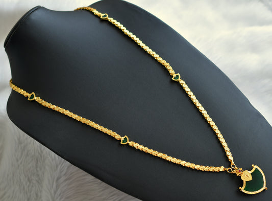 Gold tone 30 inches palakka chain with pink-green palakka pendant dj-44472