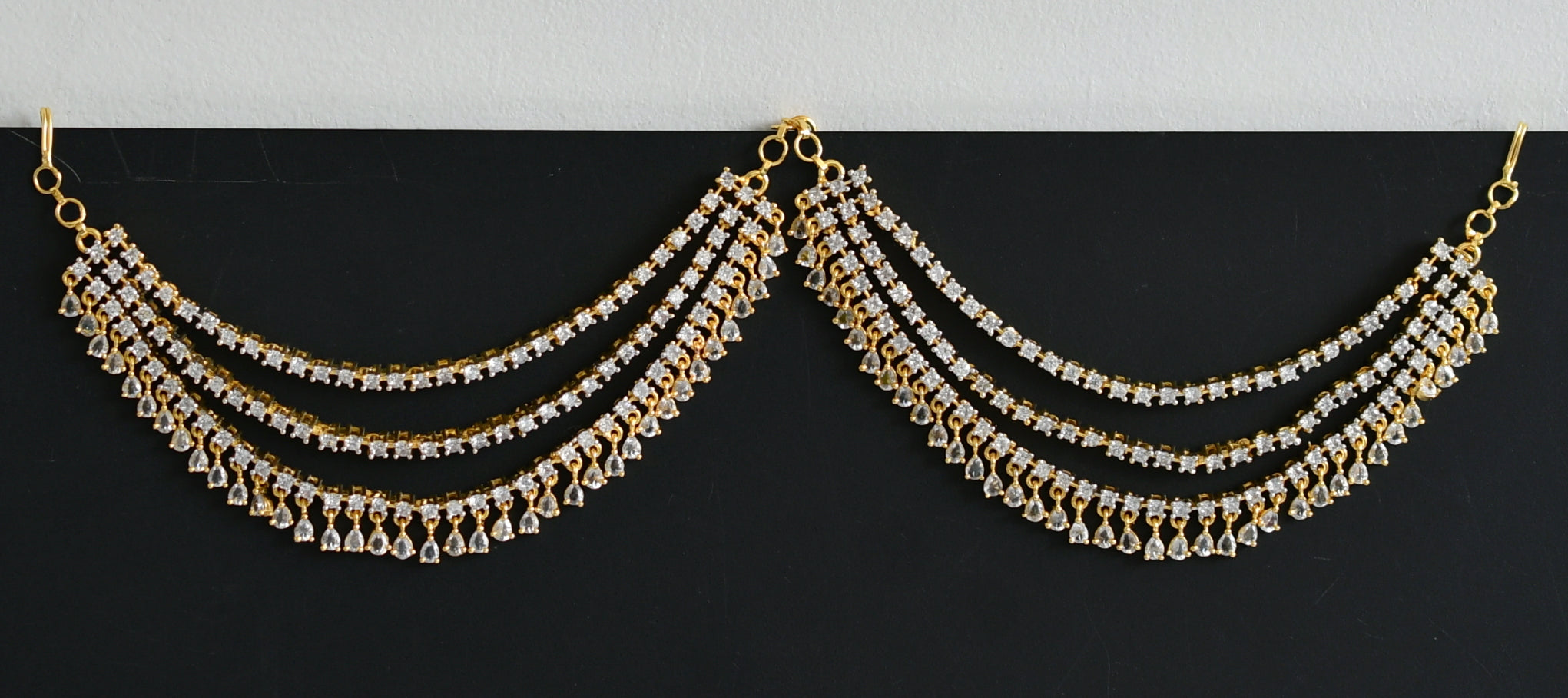 Whitestone Ear Chain Two tone cz white stone multi layered ear side chain dj-49791 – dreamjwell