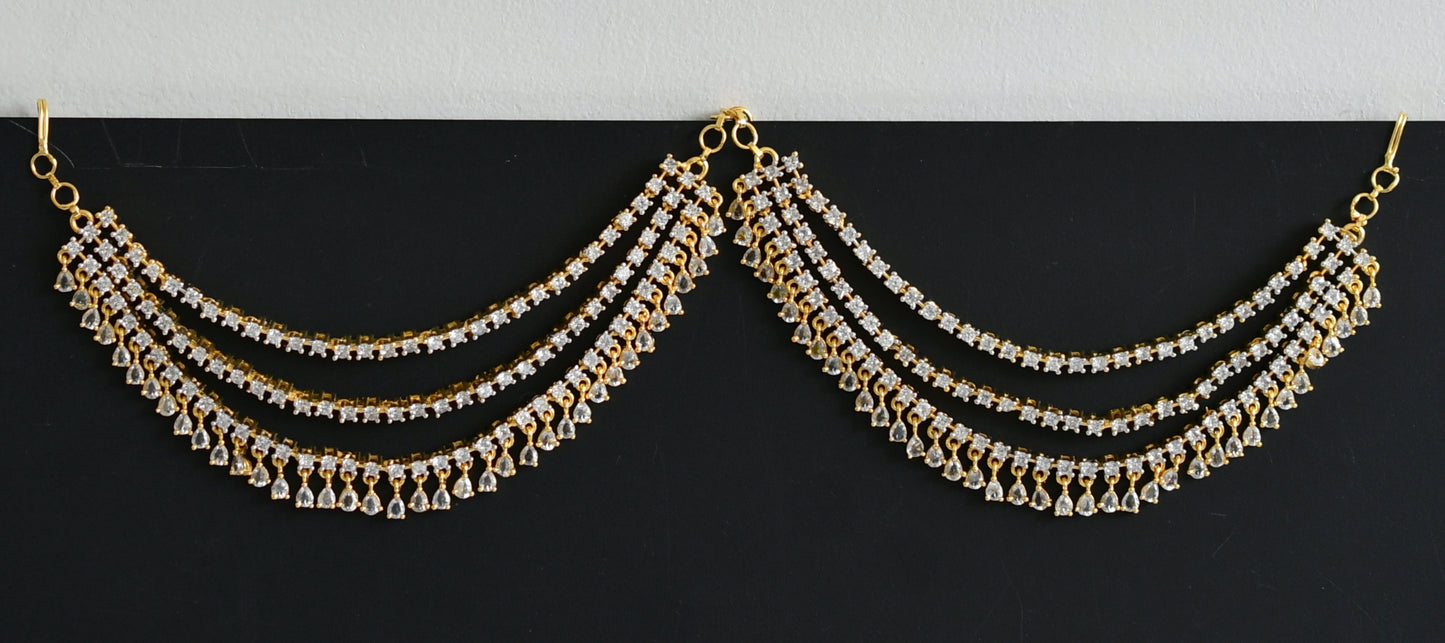 Two tone cz white stone multi layered ear side chain dj-49791