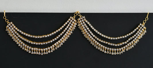 Two tone cz white stone multi layered ear side chain dj-49791