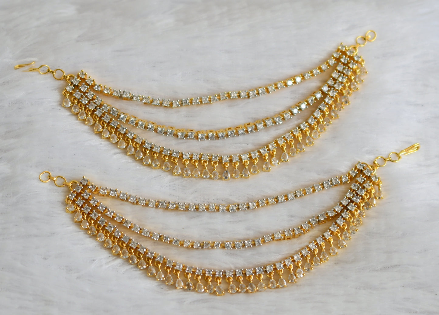 Two tone cz white stone multi layered ear side chain dj-49791