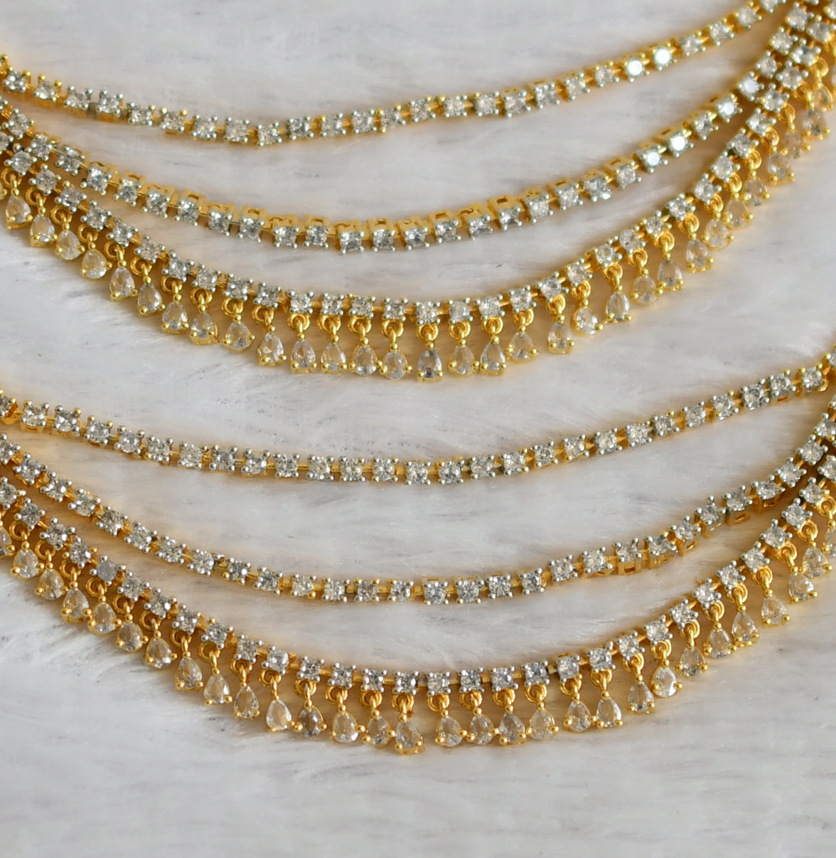 Two tone cz white stone multi layered ear side chain dj-49791