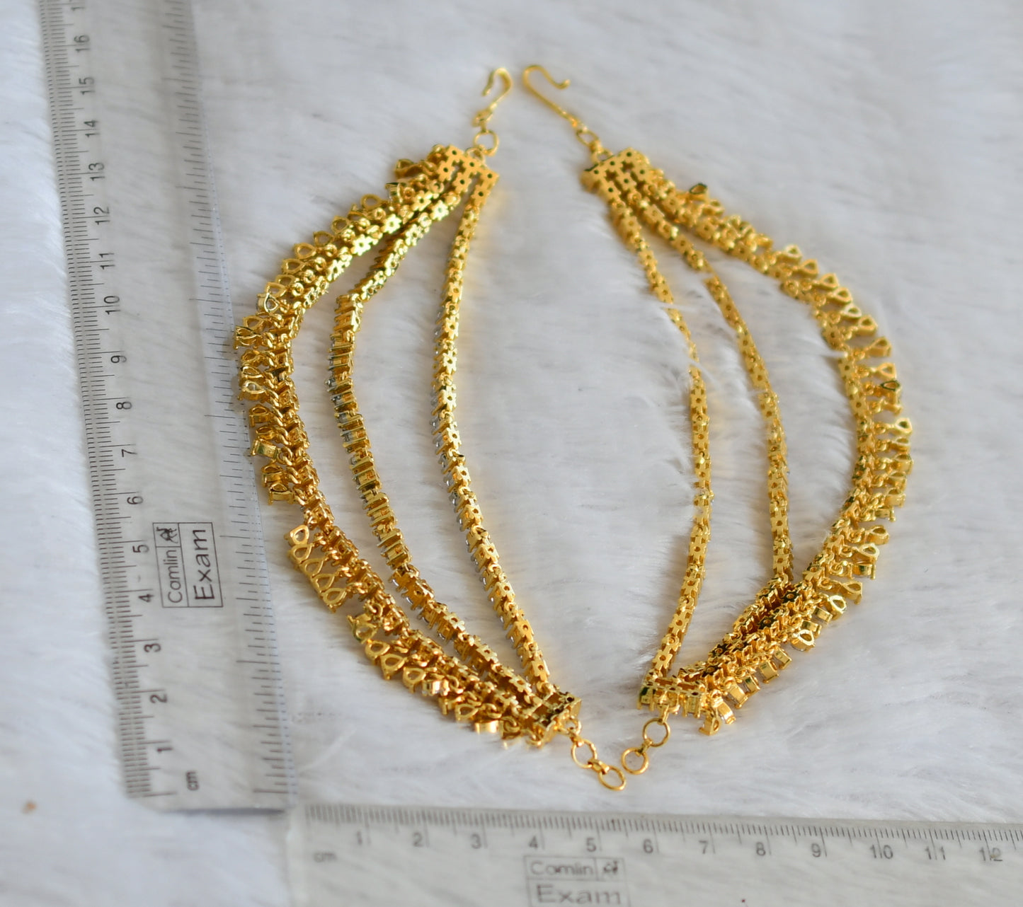 Two tone cz white stone multi layered ear side chain dj-49791