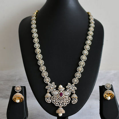 Two tone cz ruby-white pearl mango flower haar set dj-47864