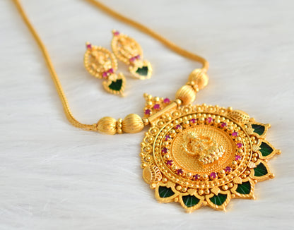 Gold tone pink-green Lakshmi palakka kodi necklace set dj-42987