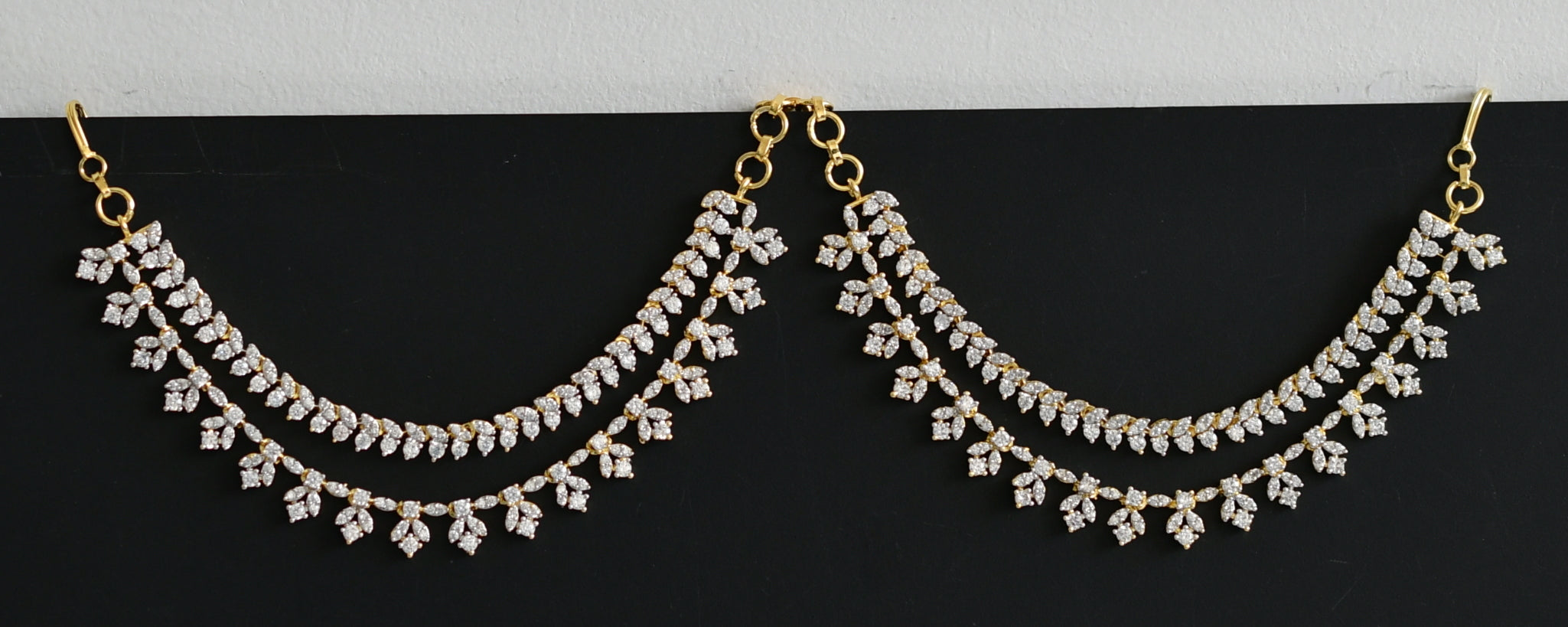 Two tone cz white stone double layer ear side chain dj-49792 – dreamjwell