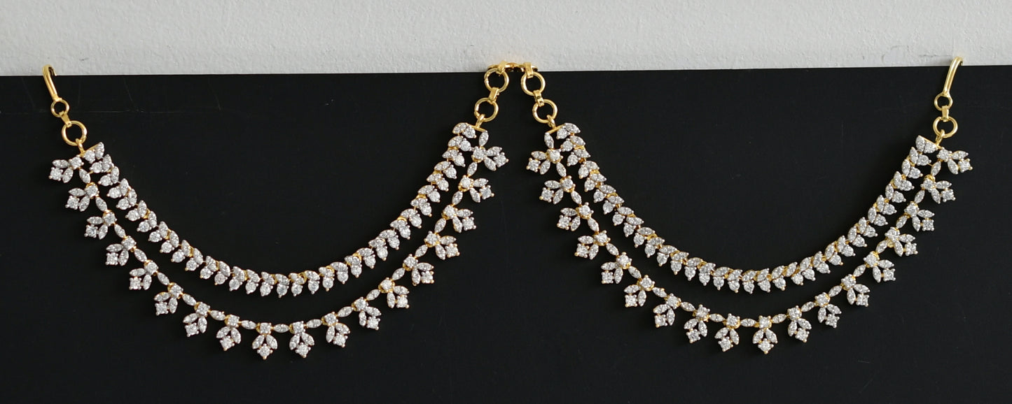 Two tone cz white stone double layer ear side chain dj-49792