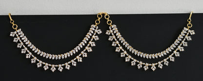 Two tone cz white stone double layer ear side chain dj-49792