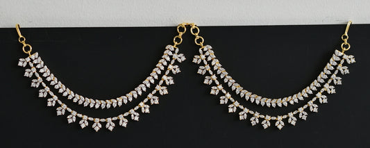 Two tone cz white stone double layer ear side chain dj-49792