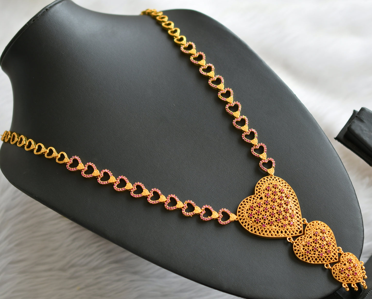 Gold tone ruby stone kerala style heart haar dj-44478