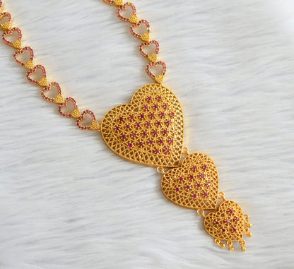 Gold tone ruby stone kerala style heart haar dj-44478