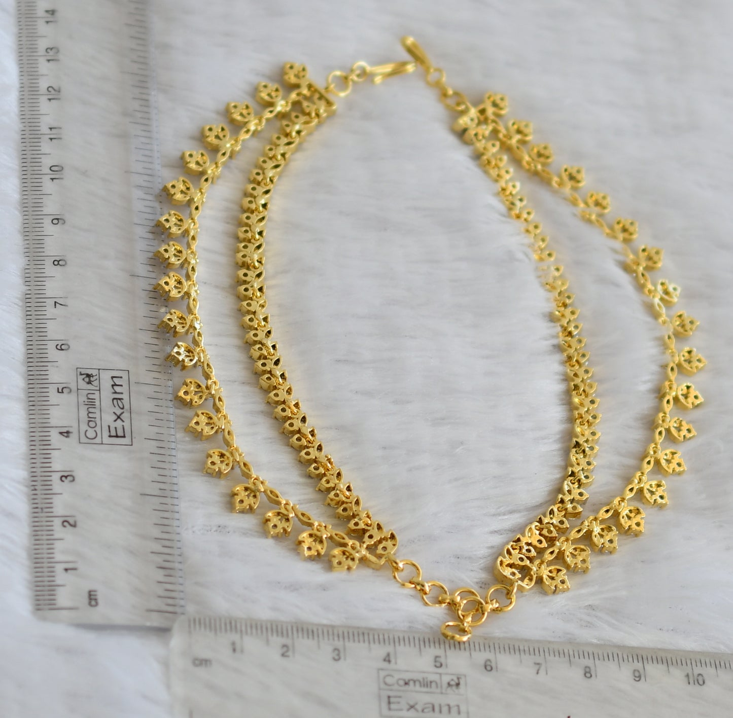 Two tone cz white stone double layer ear side chain dj-49792