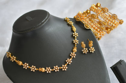 Matte finish cz white stone lakshmi flower necklace set with set of 6 bangles combo set(2.4) dj-46315