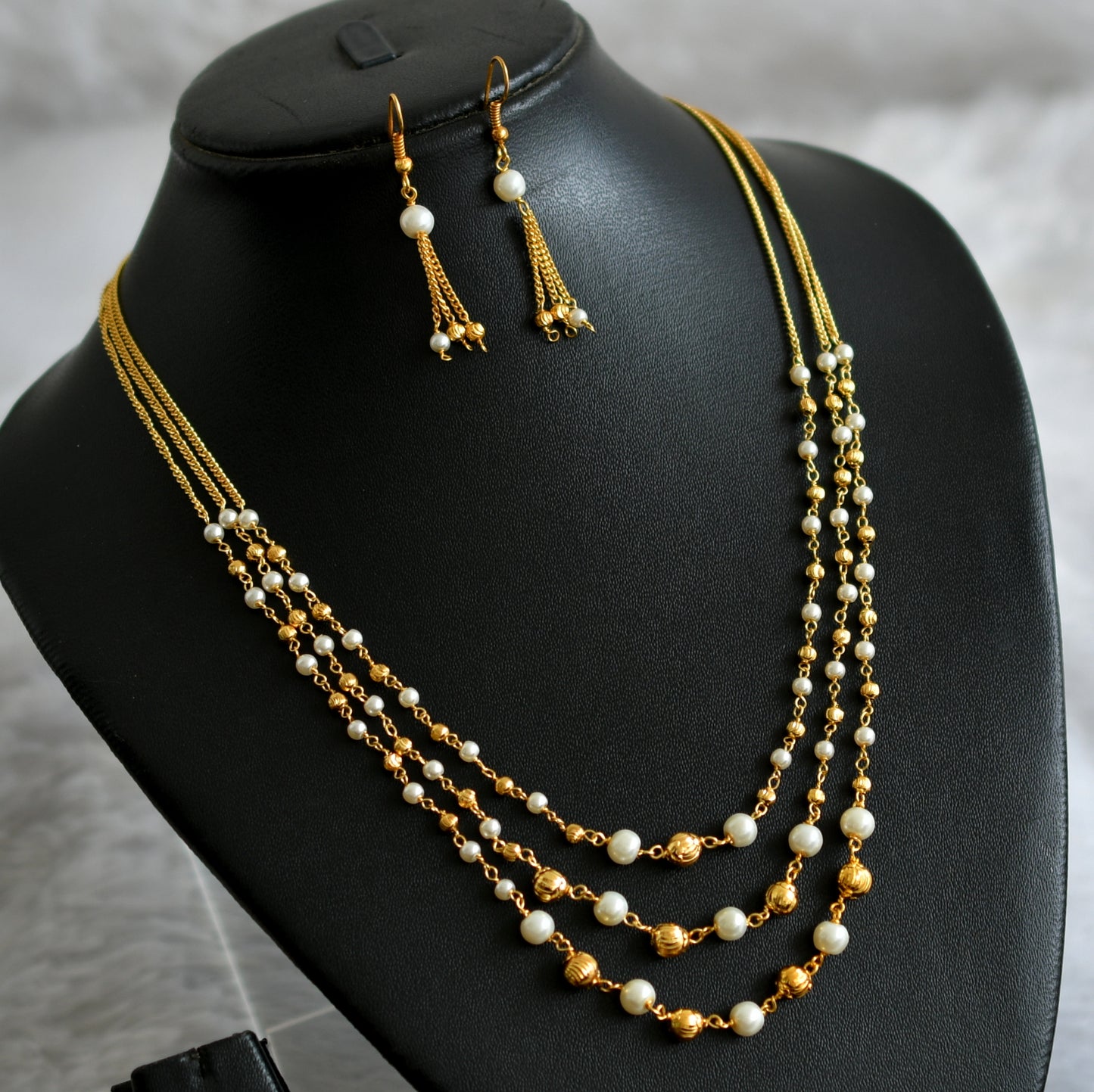 Gold tone pearl beaded multi layer necklace set dj-47871