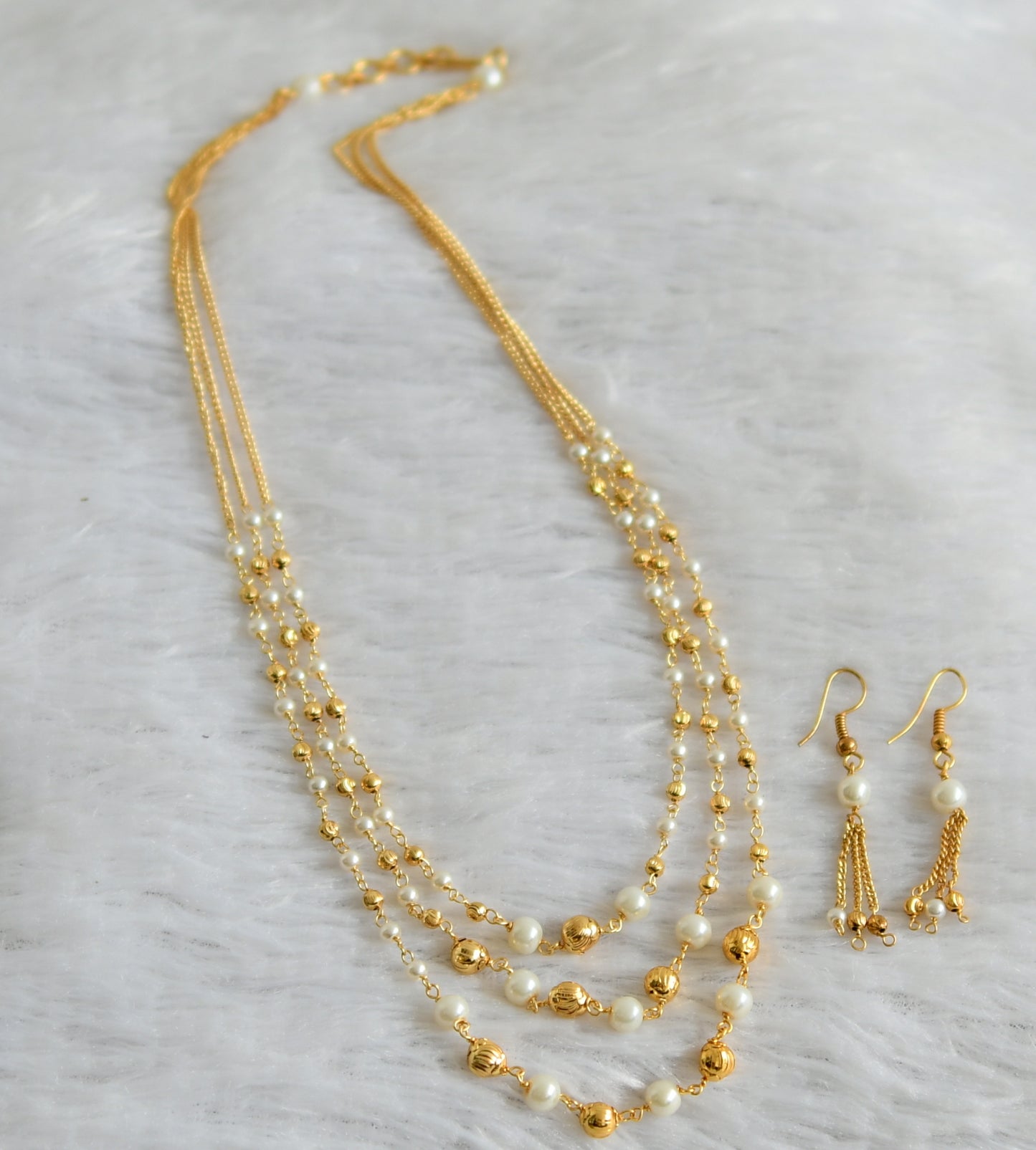 Gold tone pearl beaded multi layer necklace set dj-47871