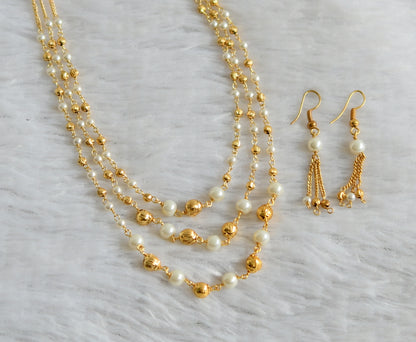 Gold tone pearl beaded multi layer necklace set dj-47871