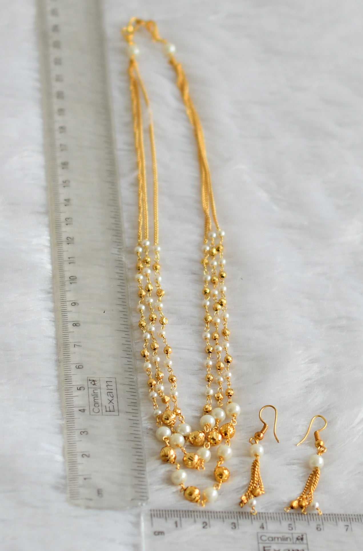 Gold tone pearl beaded multi layer necklace set dj-47871