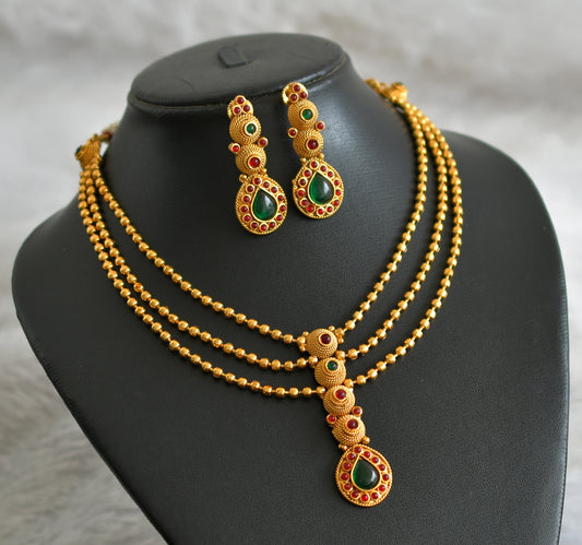 Antique gold tone kemp-green layer ball chain necklace set dj-47870