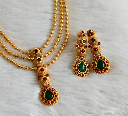 Antique gold tone kemp-green layer ball chain necklace set dj-47870