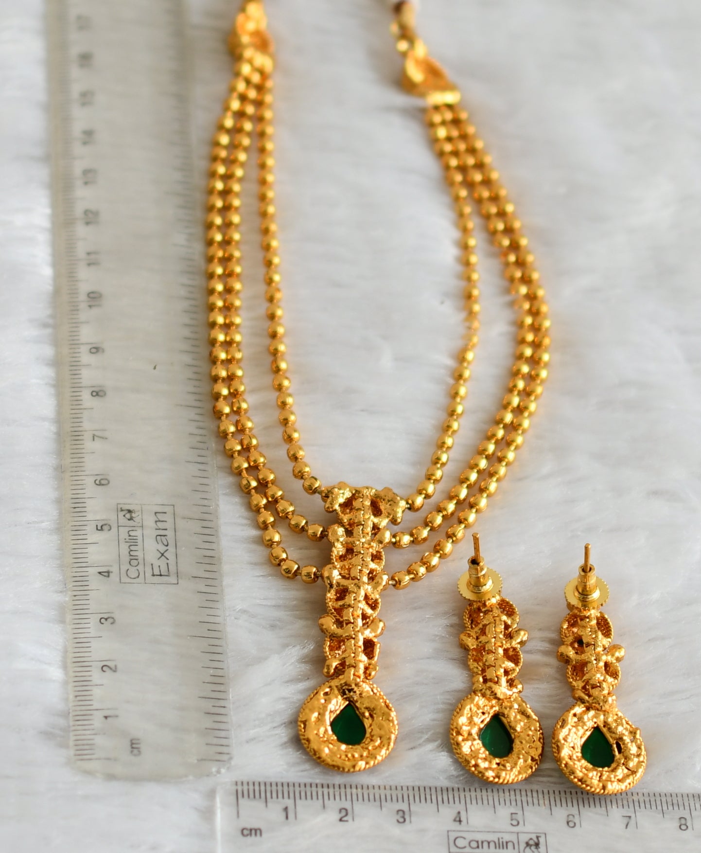 Antique gold tone kemp-green layer ball chain necklace set dj-47870