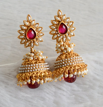 Antique gold tone pink pearl cluster tilak jhumkka dj-47876