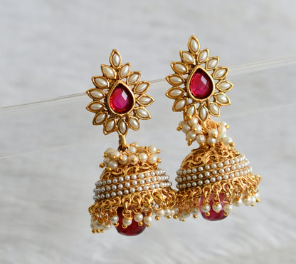 Antique gold tone pink pearl cluster tilak jhumkka dj-47876