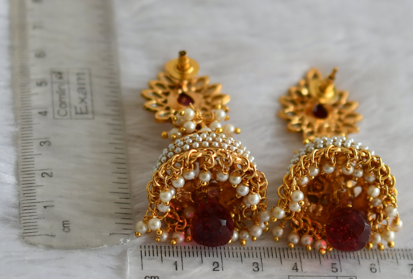 Antique gold tone pink pearl cluster tilak jhumkka dj-47876