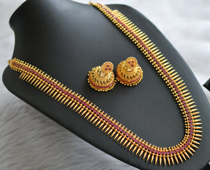 Gold tone ruby stone kerala style mulla mottu haar set dj-44476