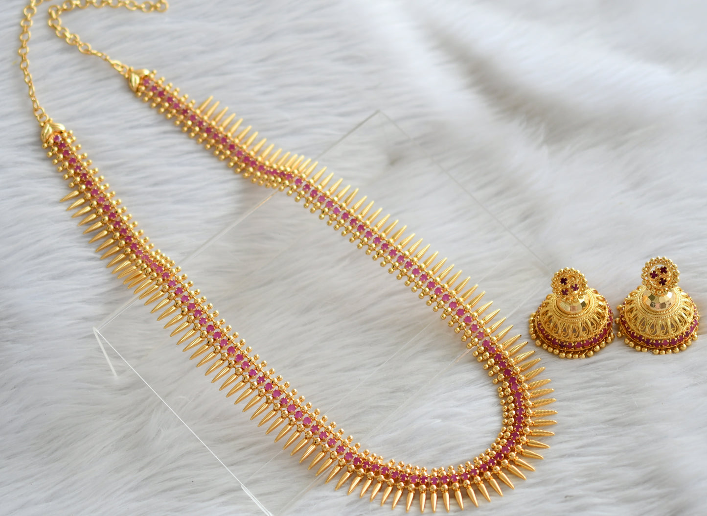 Gold tone ruby stone kerala style mulla mottu haar set dj-44476