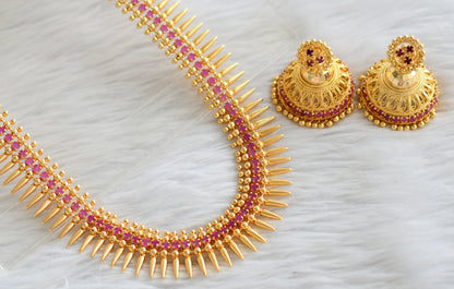 Gold tone ruby stone kerala style mulla mottu haar set dj-44476