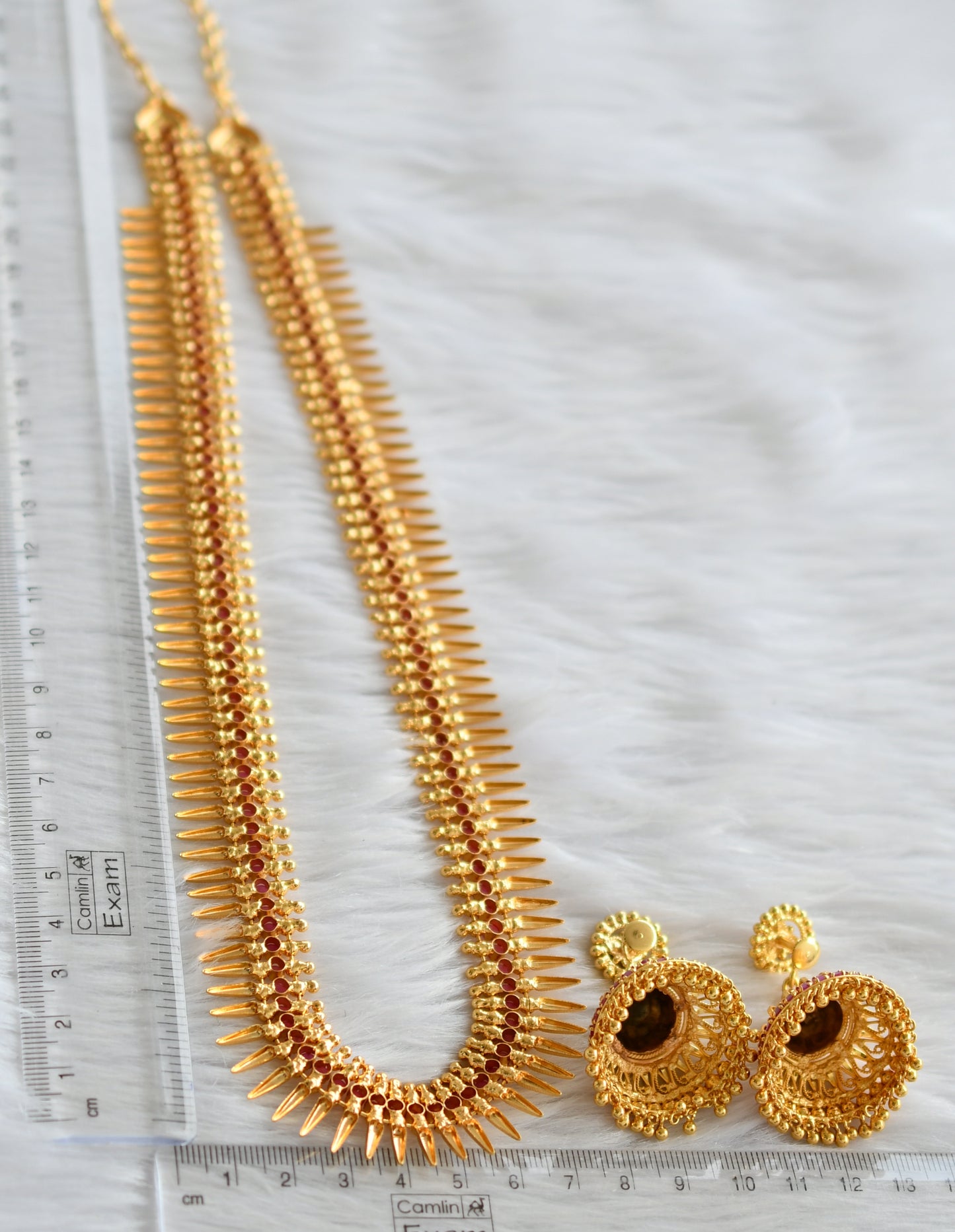 Gold tone ruby stone kerala style mulla mottu haar set dj-44476