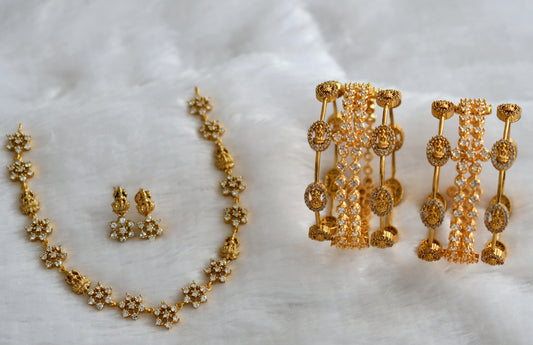 Matte finish cz white stone lakshmi flower necklace set with set of 6 bangles combo set(2.4) dj-46315