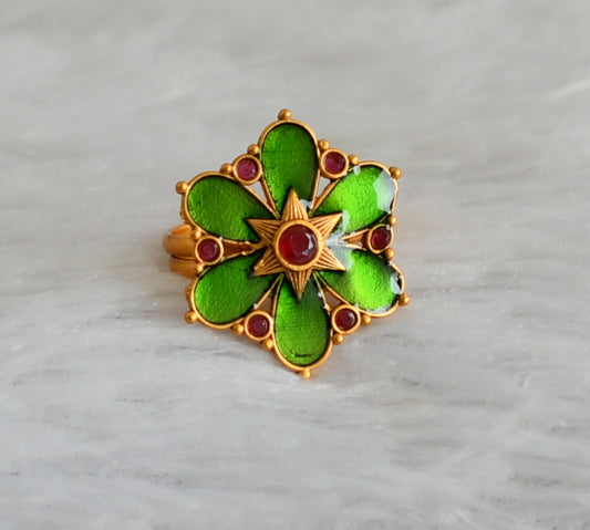 Matte finish ruby-green kerala style adjustable enamel finger ring dj-47878