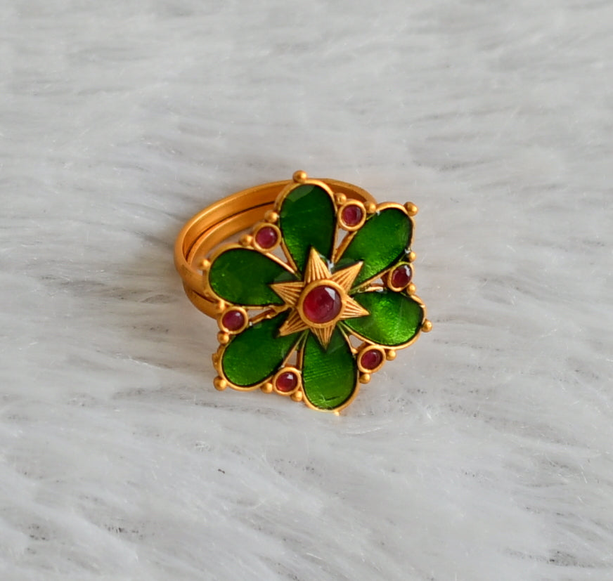 Matte finish ruby-green kerala style adjustable enamel finger ring dj-47878