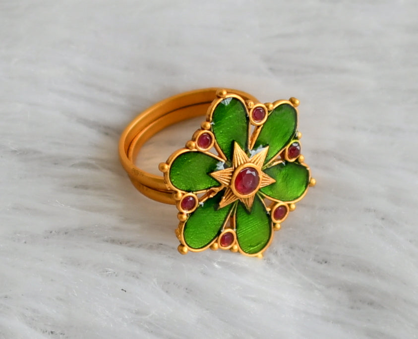 Matte finish ruby-green kerala style adjustable enamel finger ring dj-47878