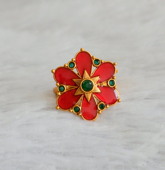 Matte finish green-red kerala style adjustable enamel finger rings dj-47879