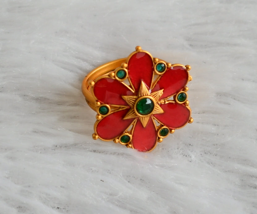 Matte finish green-red kerala style adjustable enamel finger rings dj-47879